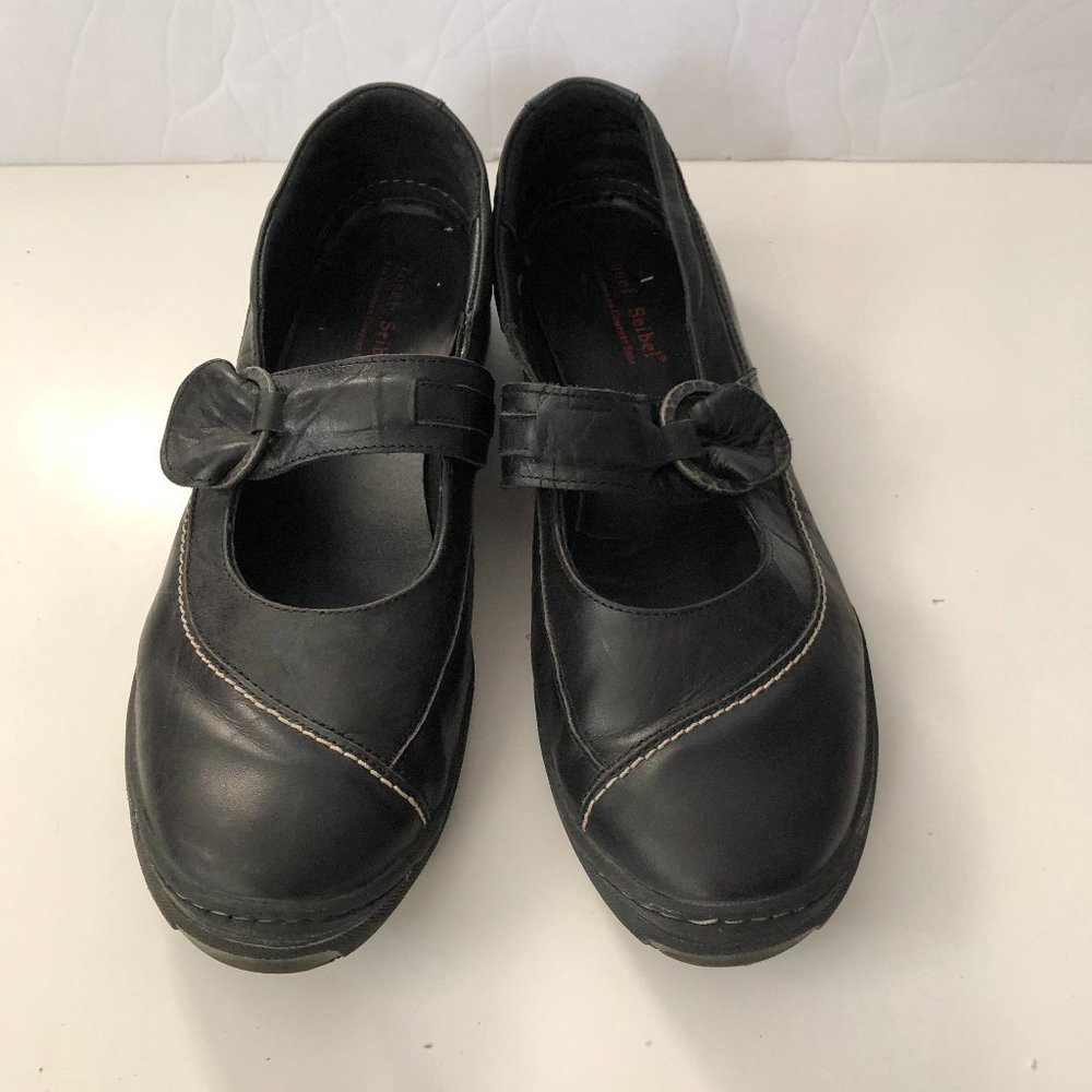 Josef Seibel Black Mary Jane Flats with Bow Strap